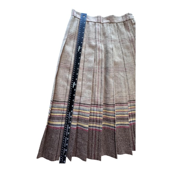 VTG Plaid Pleated Woven Midi Skirt Size 11 Tan | Outlander | 70s Chic | Posh - Picture 5 of 10